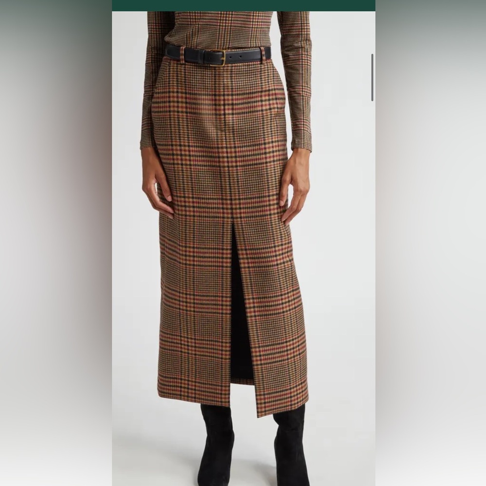 Veronica Beard Camel and Black Plaid Maxine plaid skirt